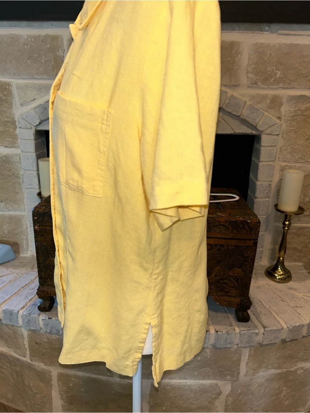 Sharon Young Sunny Yellow Short-Sleeve Linen Button-Front Shirt- Made in The USA - Picture 5 of 10